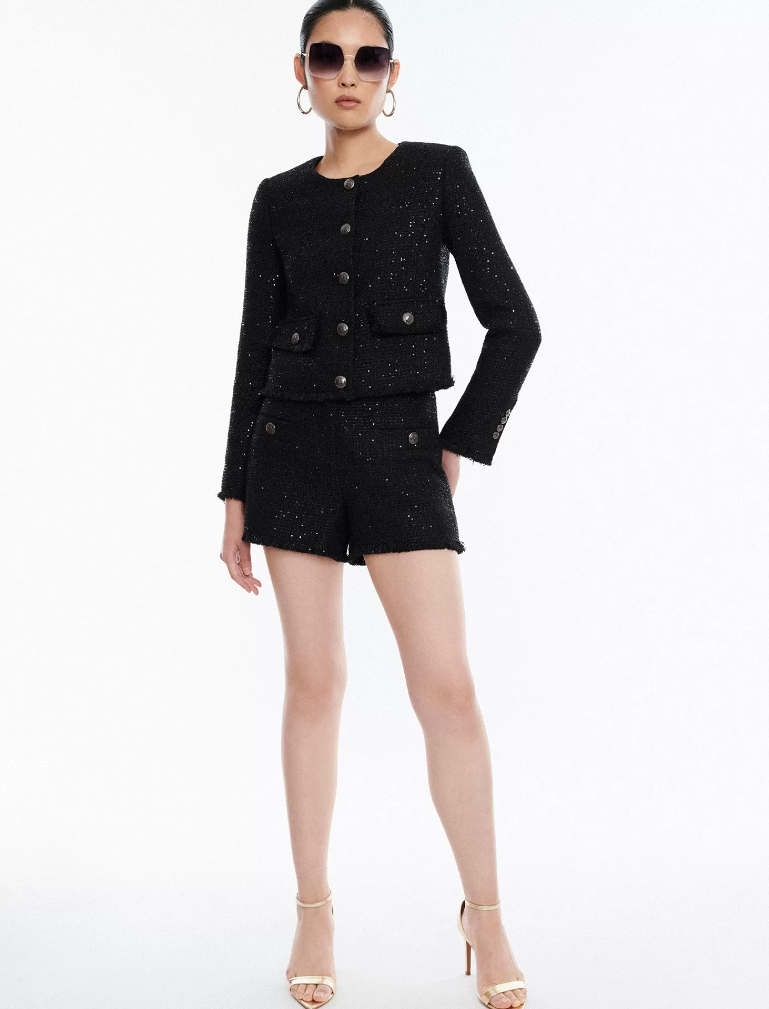 Shop BCBGMAXAZRIA Chaqueta De Tweed Daga Negro