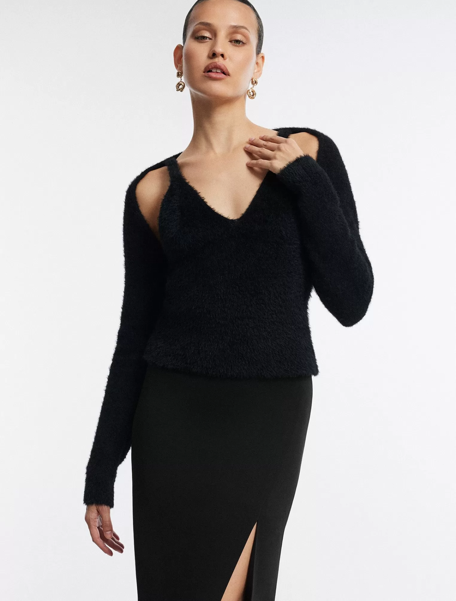 Best Sale BCBGMAXAZRIA Conjunto De Jersey, Camiseta Sin Mangas Y Bolero Negro