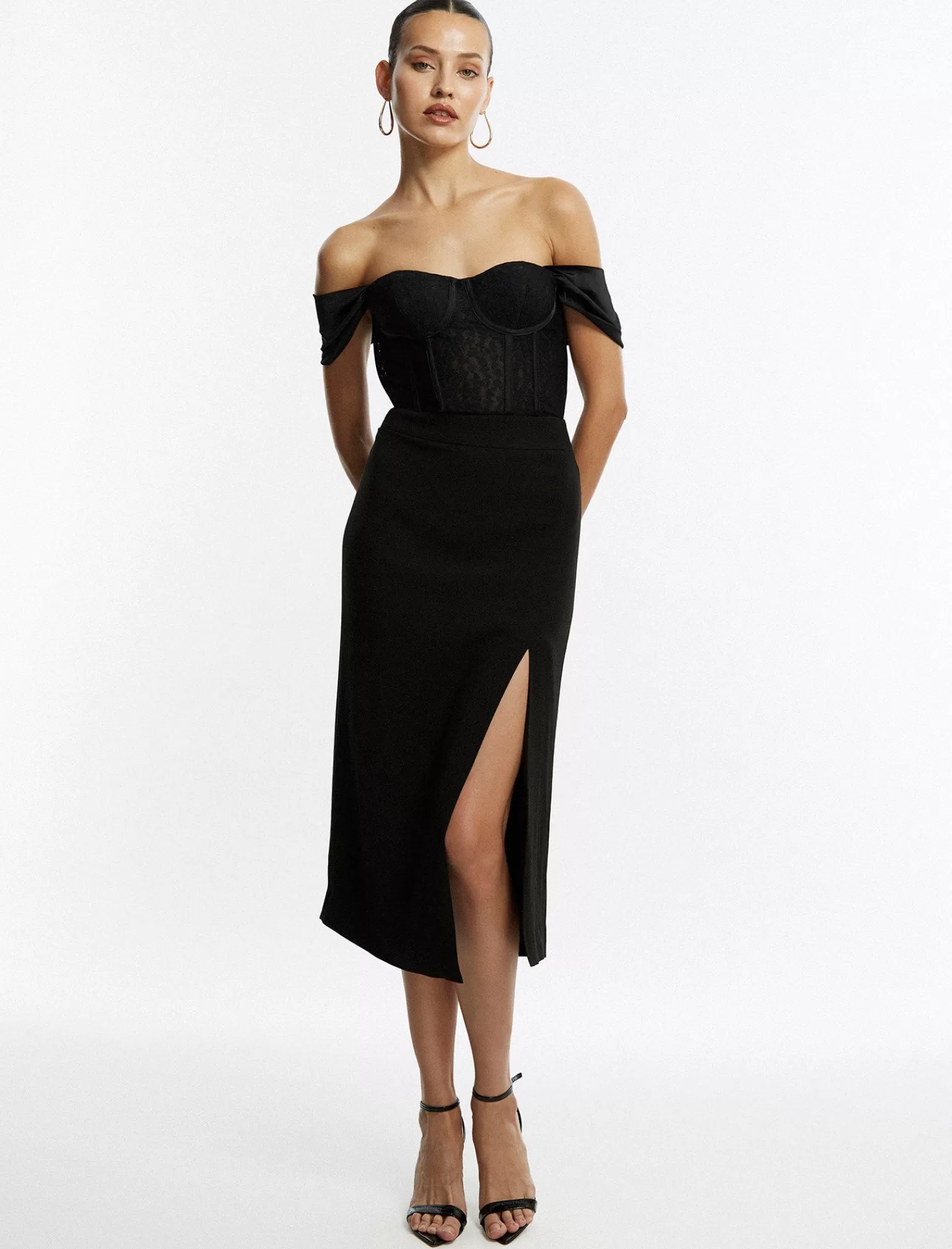 Cheap BCBGMAXAZRIA Falda Midi Con Abertura Delantera Belleza Negra