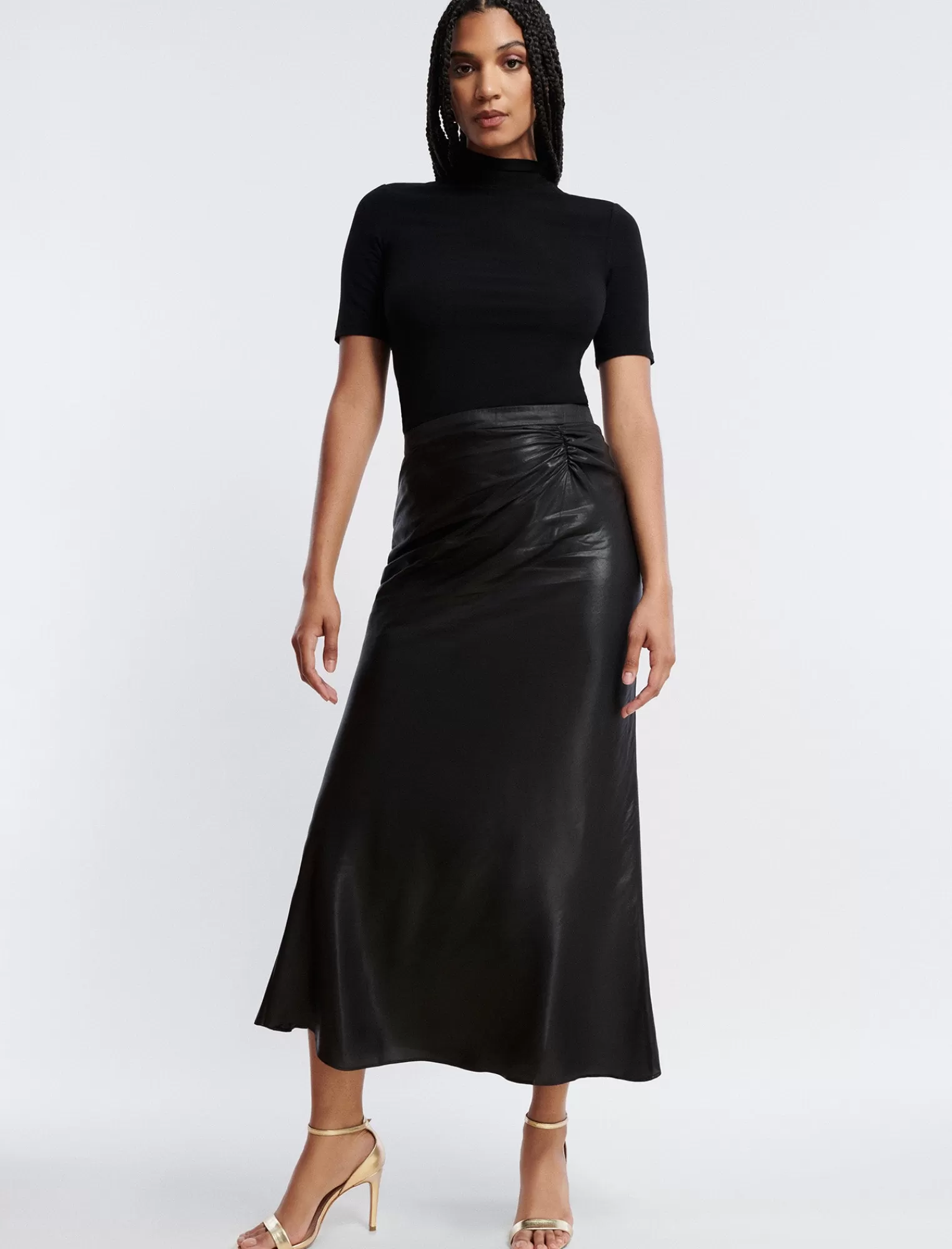 Best BCBGMAXAZRIA Falda Midi Fruncida Belleza Negra