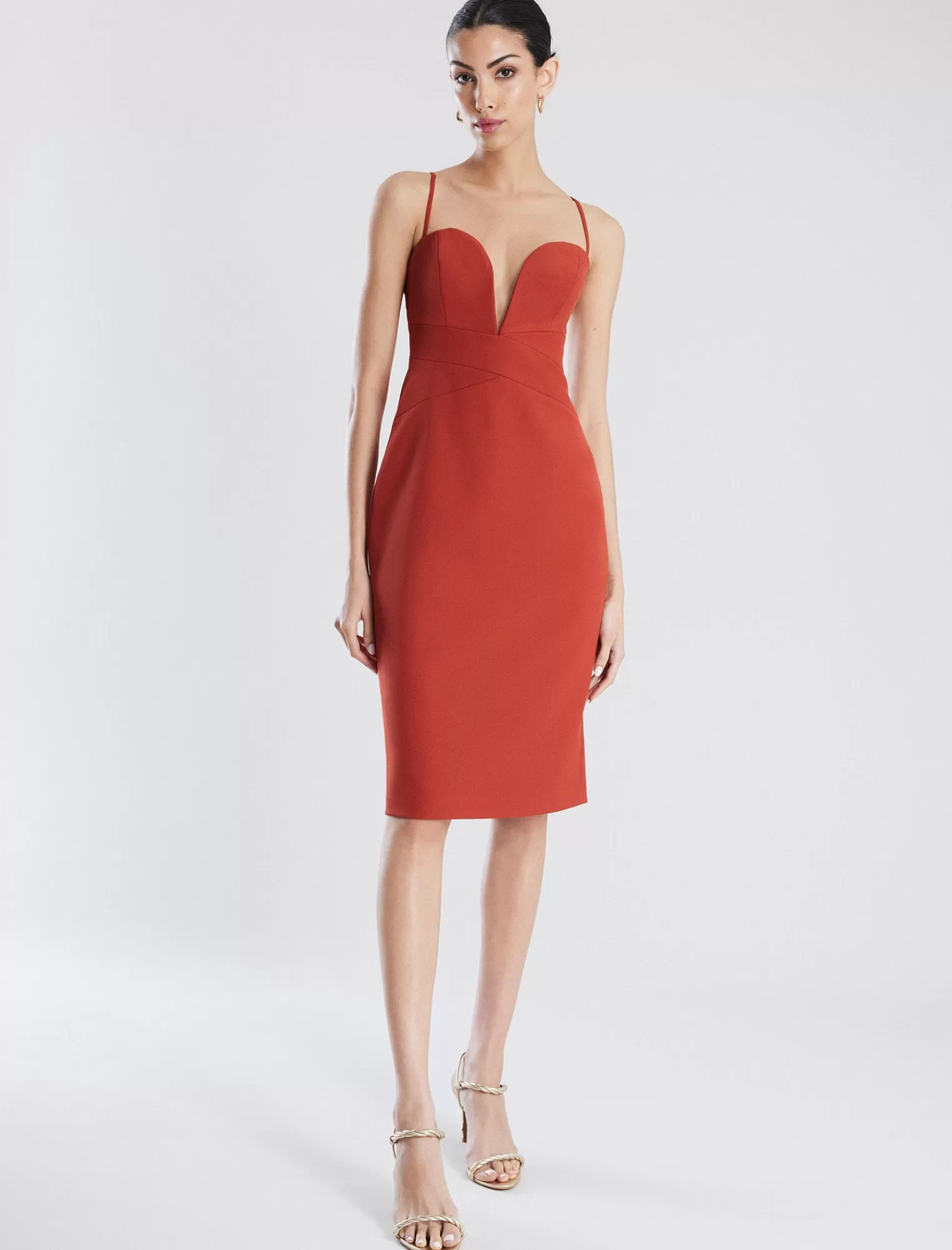 Fashion BCBGMAXAZRIA Kynlee, Vestido Midi Que Realza La Figura Ocre Rojo