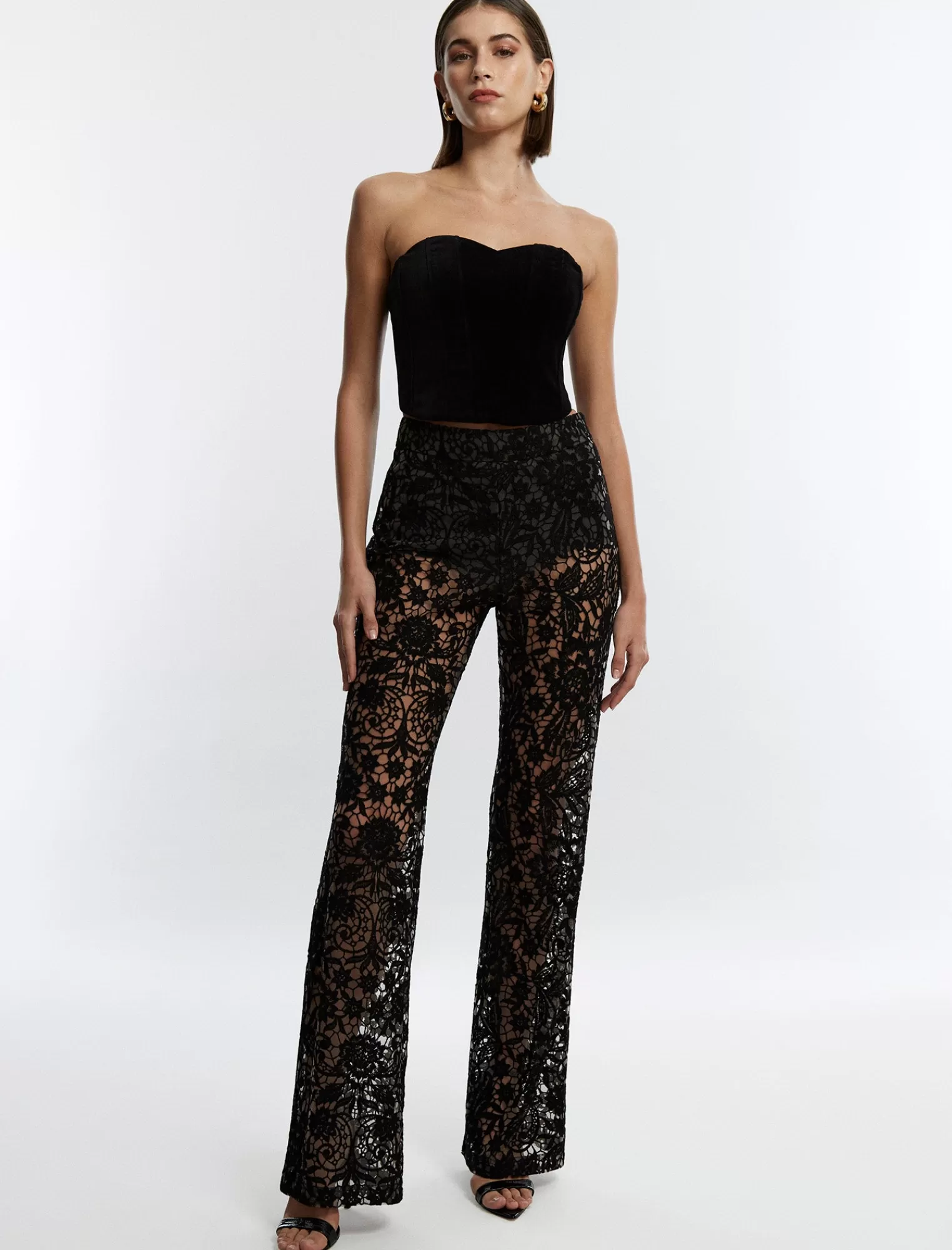 Store BCBGMAXAZRIA Pantalon Encaje Estampado Belleza Negra