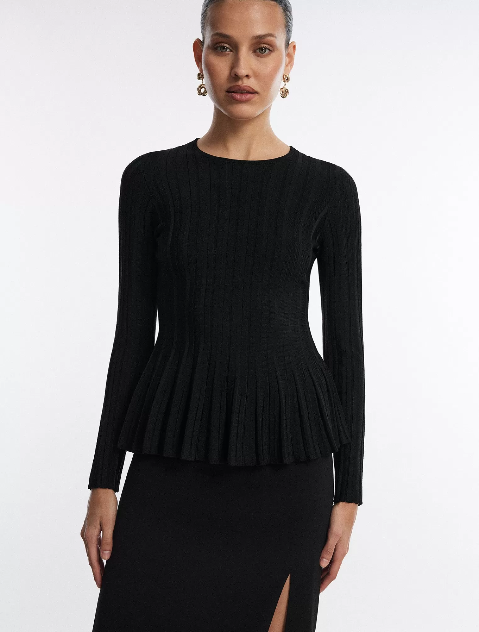 Flash Sale BCBGMAXAZRIA Top De Punto De Canale De Manga Larga Negro