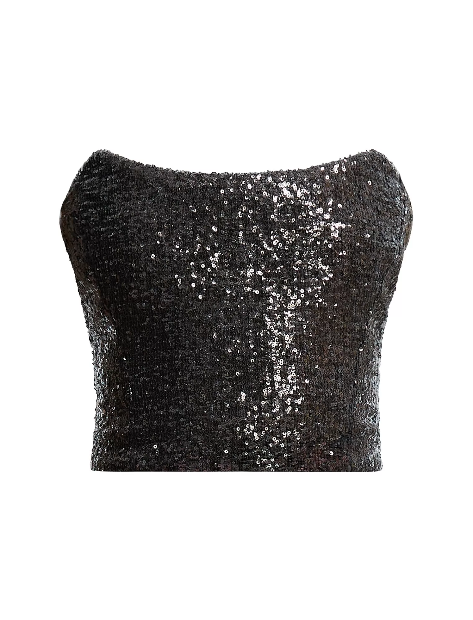Fashion BCBGMAXAZRIA Top Tipo Bustier Con Lentejuelas Sin Tirantes Gris Piedra