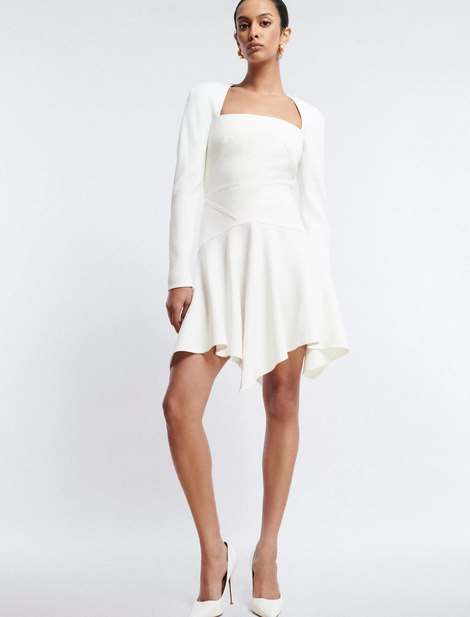 Store BCBGMAXAZRIA Vestido Corto Cillian Con Panuelo Blanco Nublado