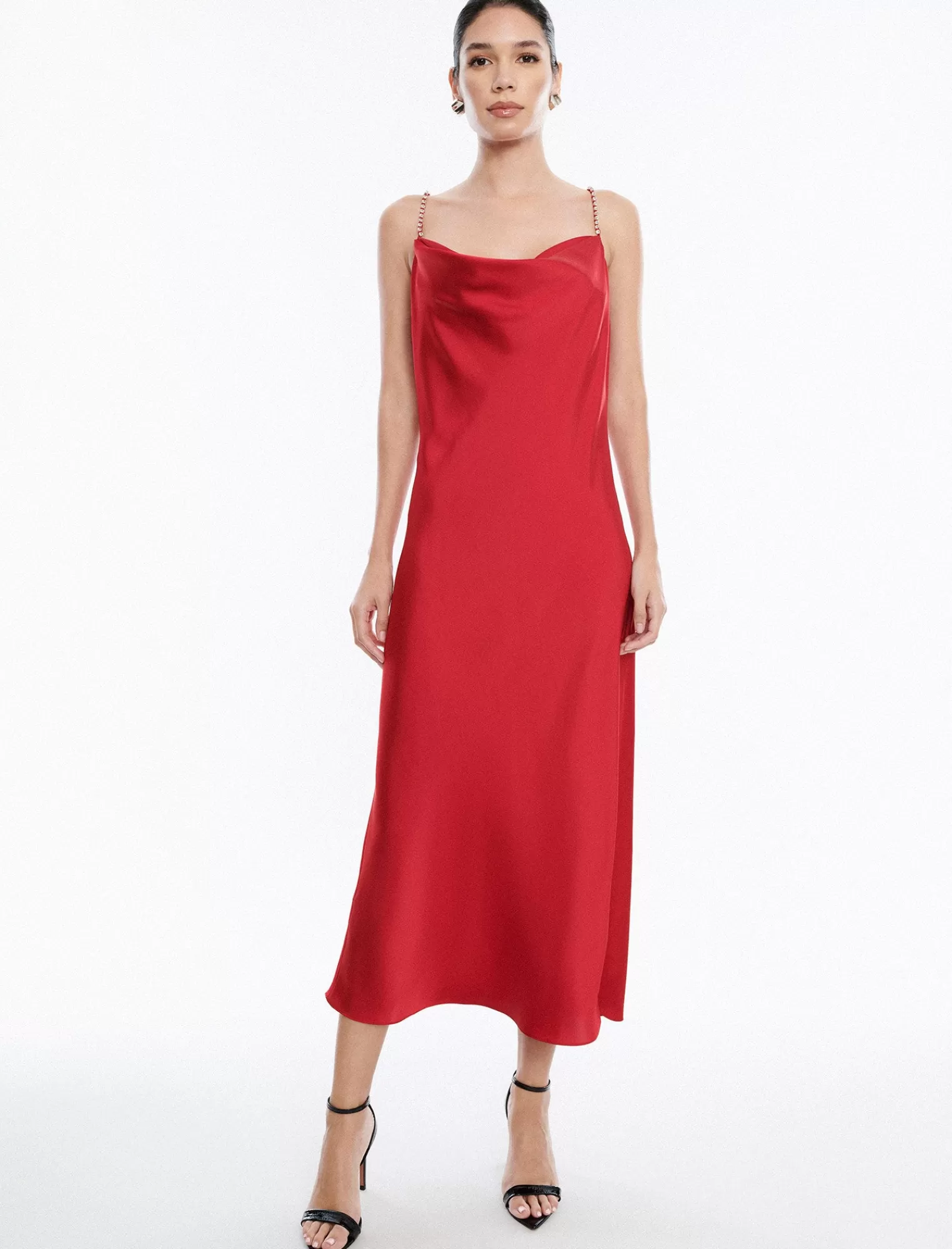 Sale BCBGMAXAZRIA Vestido Lencero De Raso "Dawn". Rojo