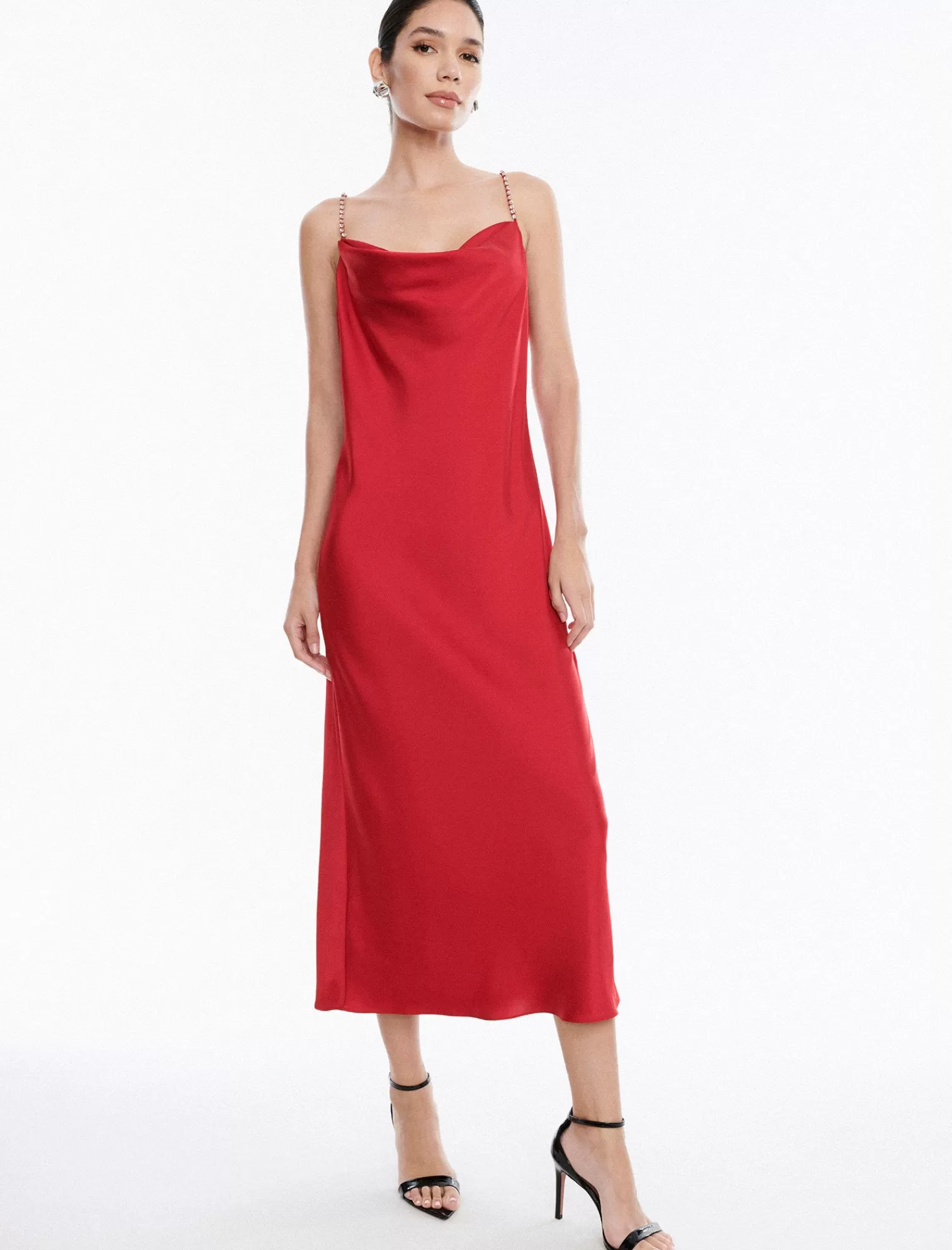 Sale BCBGMAXAZRIA Vestido Lencero De Raso "Dawn". Rojo