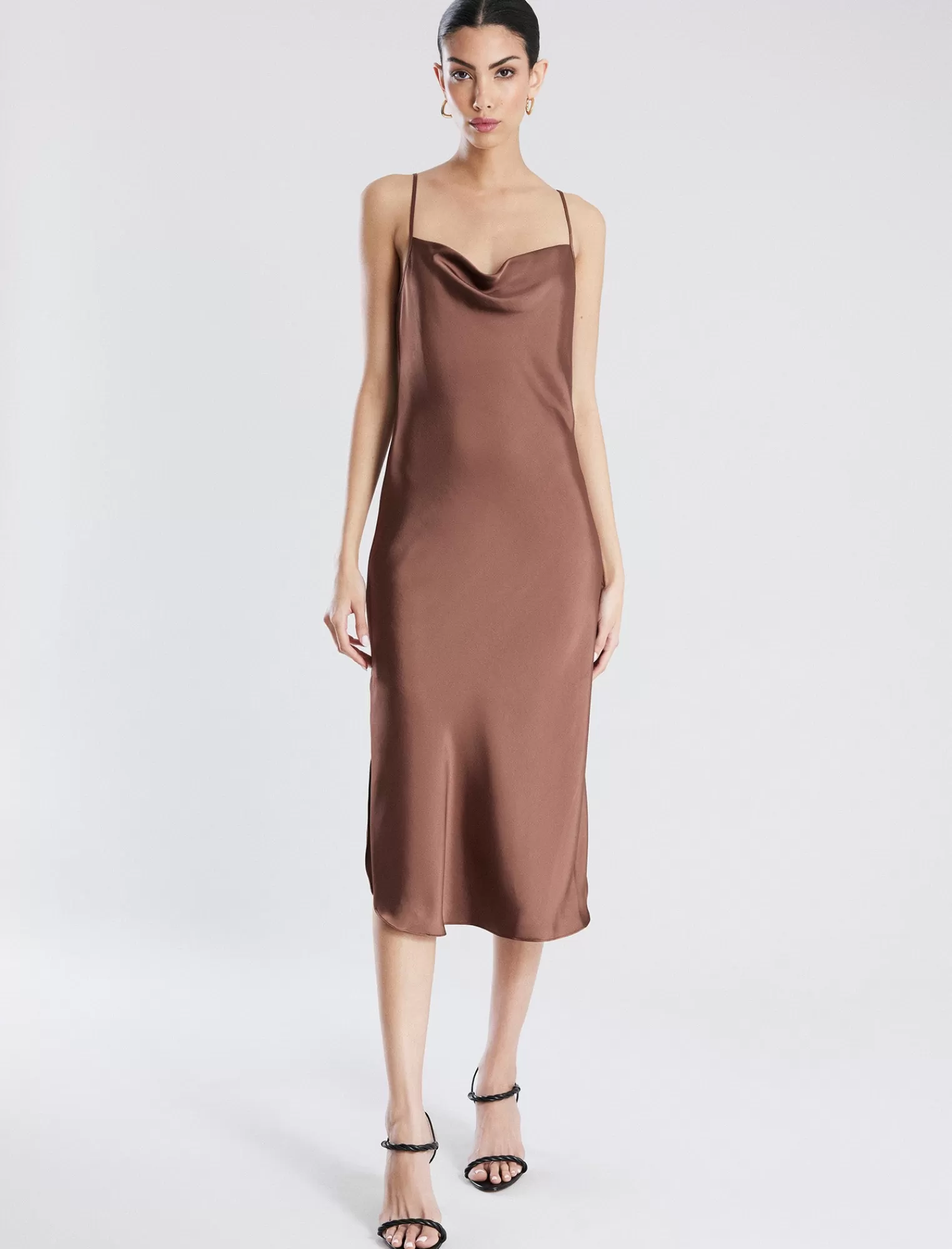 Best BCBGMAXAZRIA Vestido Lencero Midi Jazlynn Caramelo